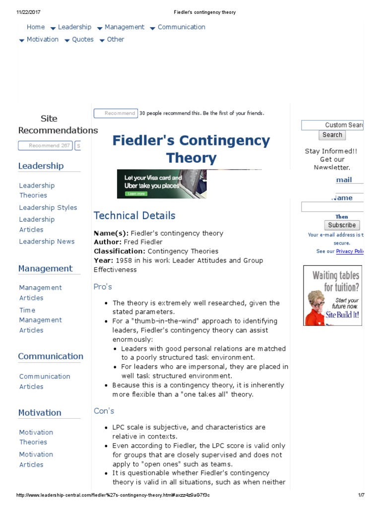 Fiedlers Contingency Theory | PDF | Leadership | Motivation