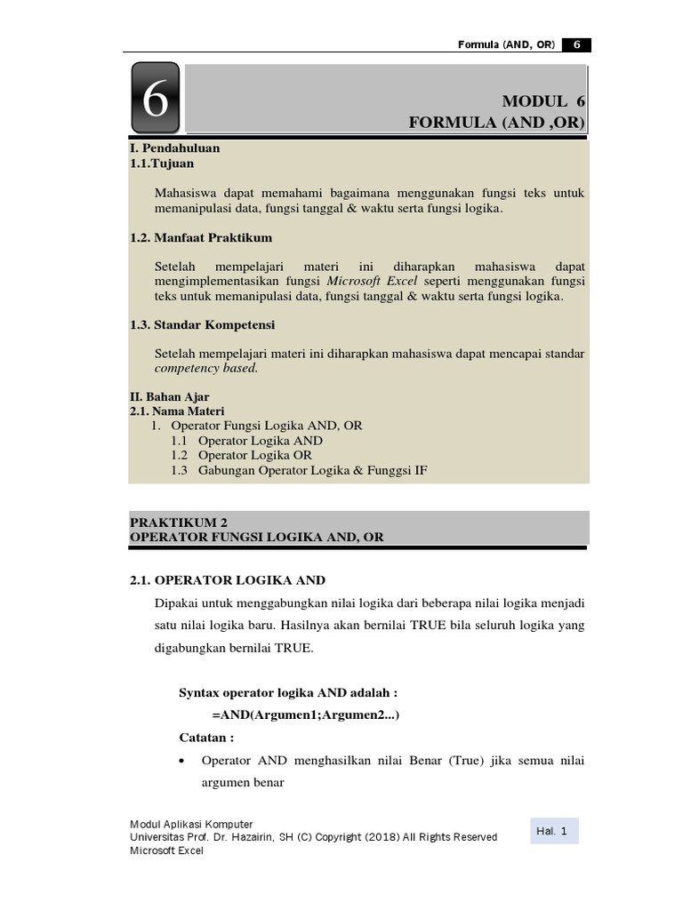 MODUL 6 - Formula AND Dan OR - Microsoft Excel | PDF