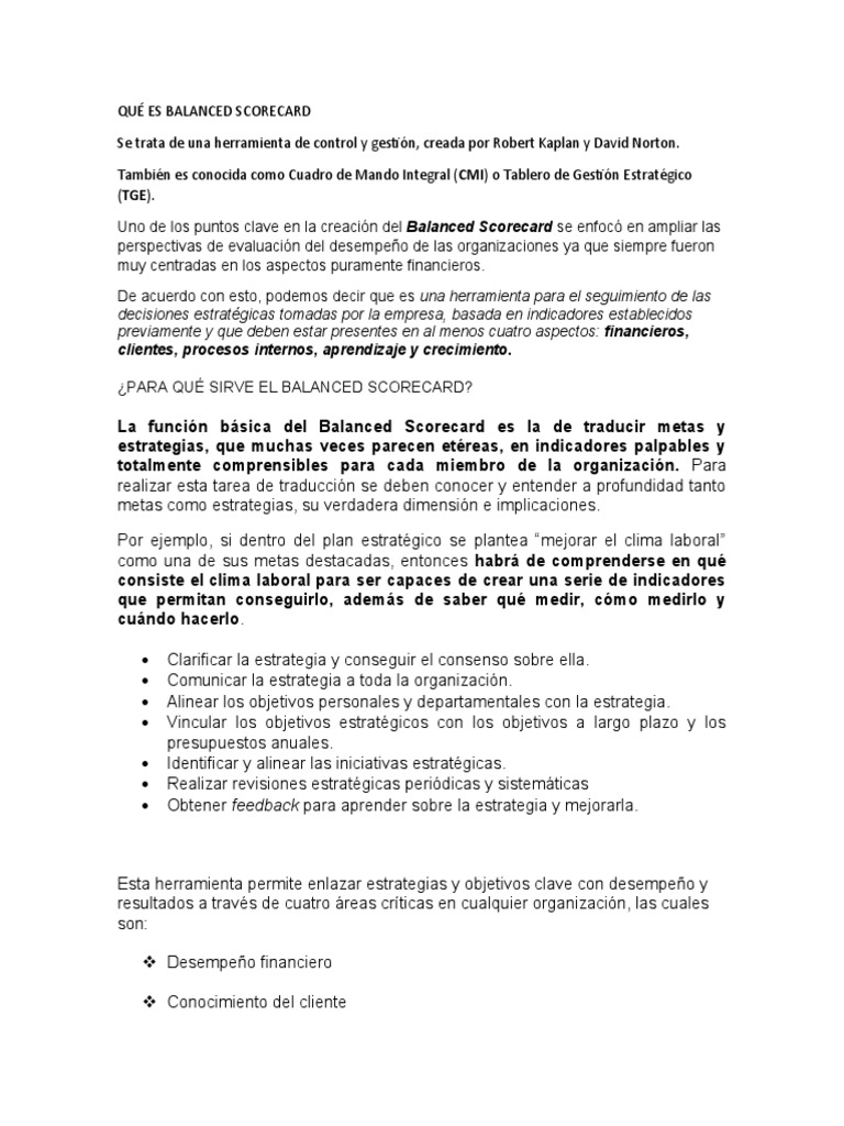 Qué es el Balanced Scorecard | PDF | Calidad (comercial) | Empresas