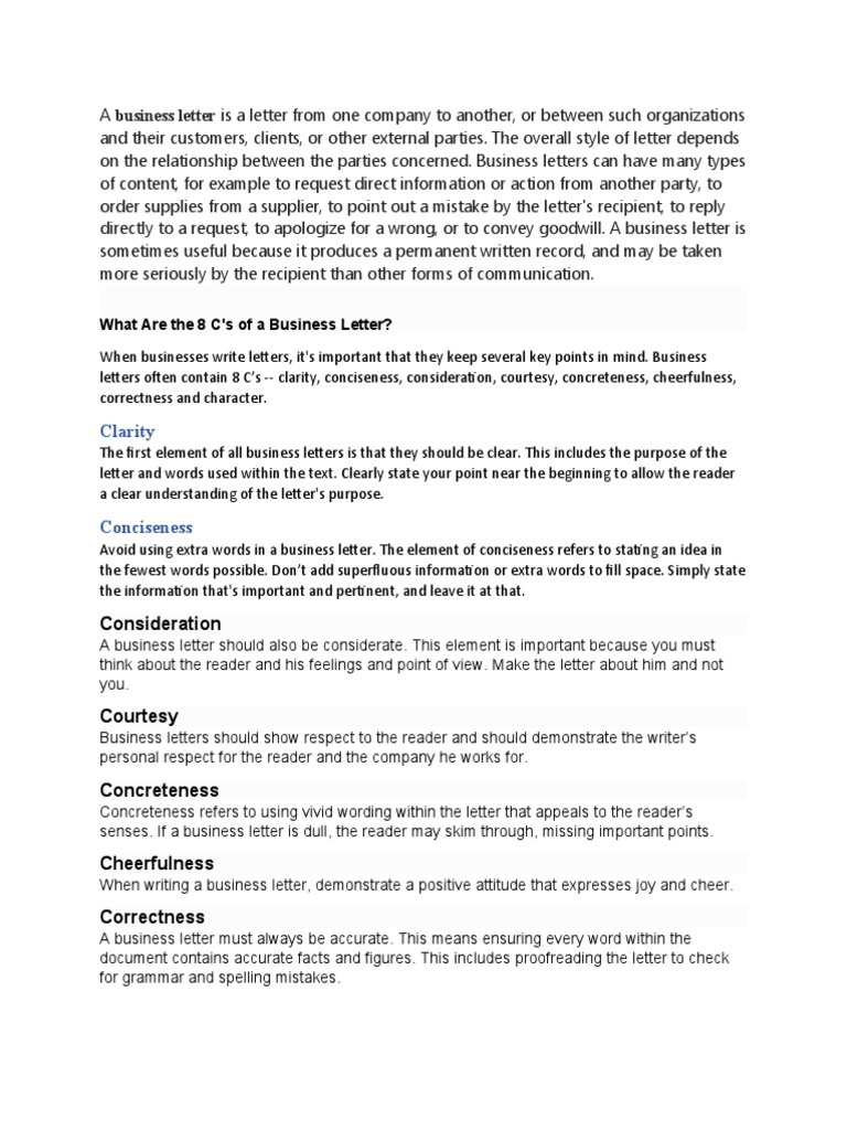 Clarity: What Are The 8 C's of A Business Letter? | PDF | Paragraph | Text