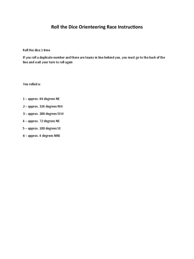 Roll The Dice Orienteering Race Instructions | PDF
