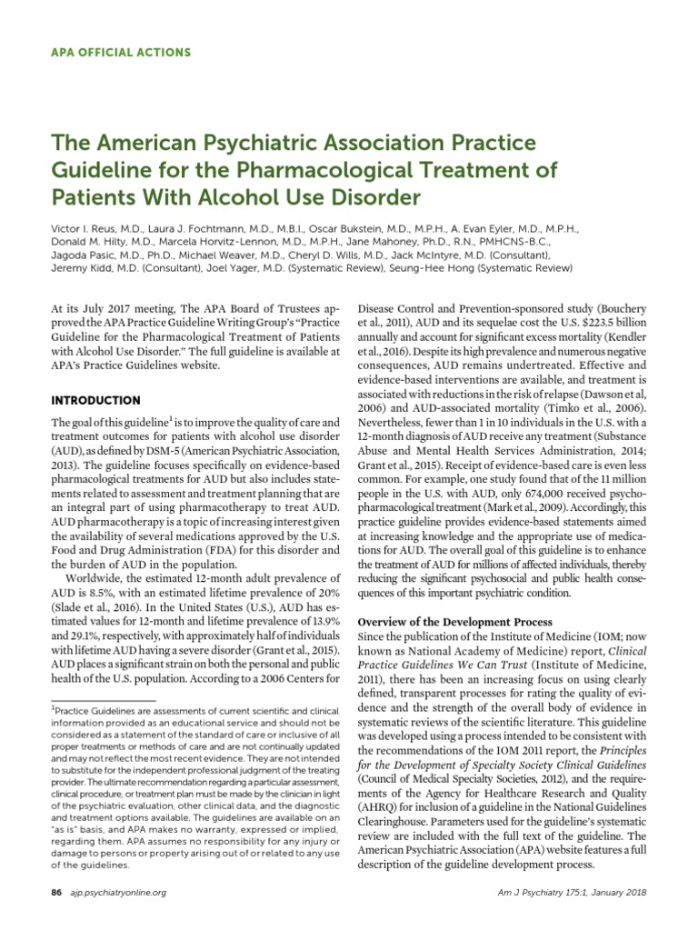 The American Psychiatric Association Practice Guideline For The