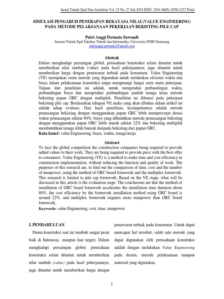Simulasi pengaruh penerapan rekayasa nilai value engineering pada