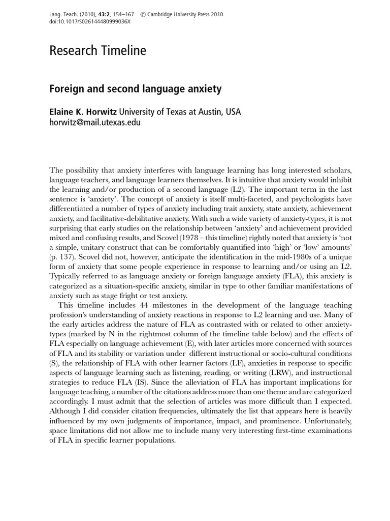 Language Anxiety in Second Language Learning | PDF | Anxiety | Second ...