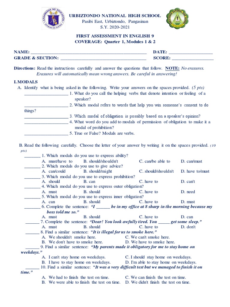 Written Work Quarter 1 Modules 1 and 2 PDF Grammar