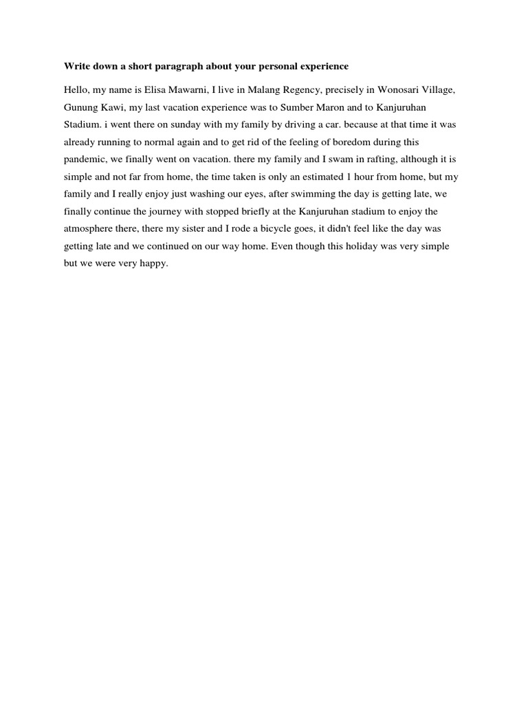 Write Down A Short Paragraph About Your Personal Experience | PDF