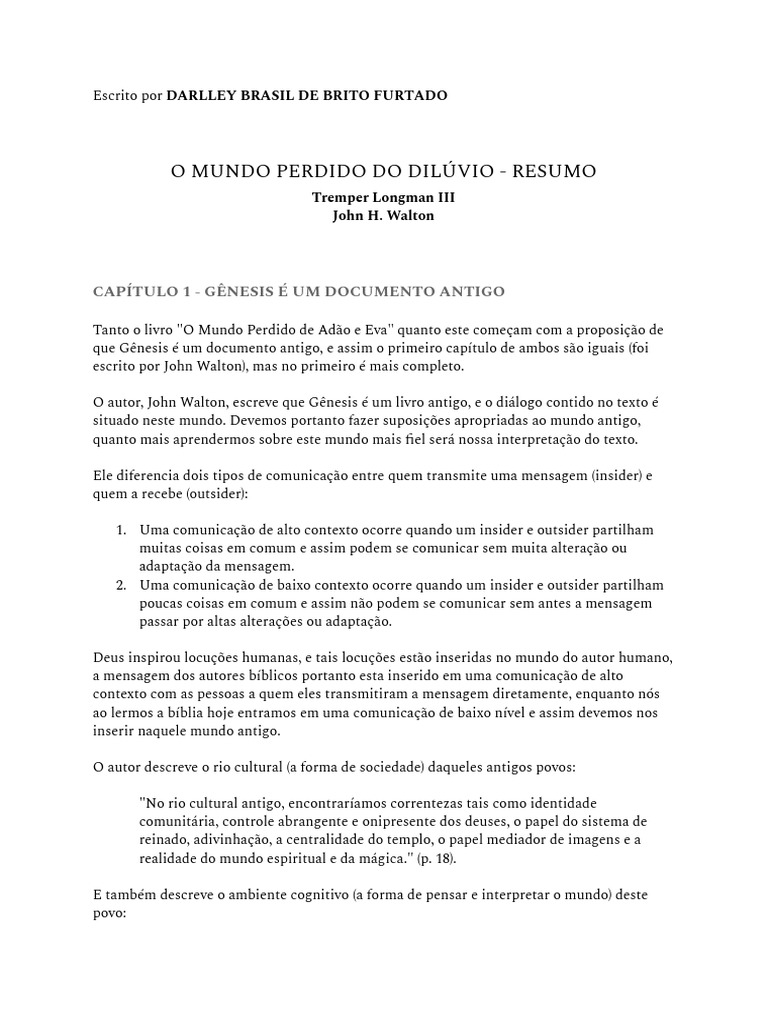 O Mundo Perdido Do Dilúvio | PDF | Gênesis (livro) | Mito do Dilúvio