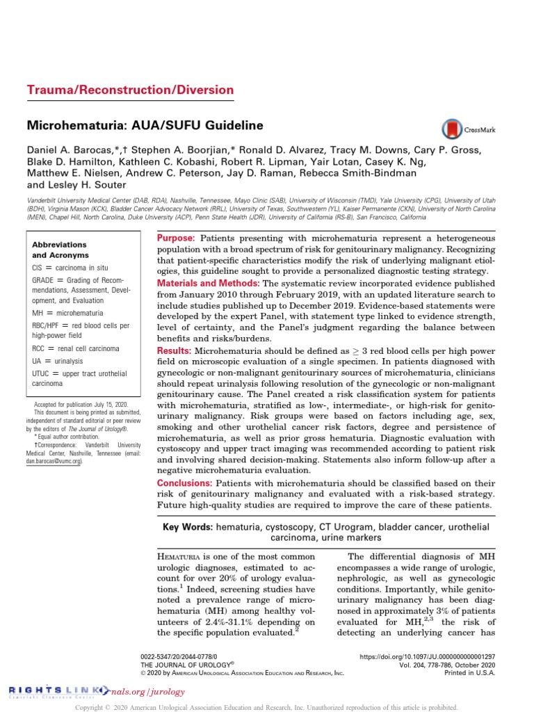 2020 AUA Hematuria Guidelines | PDF | Urology | Medicine
