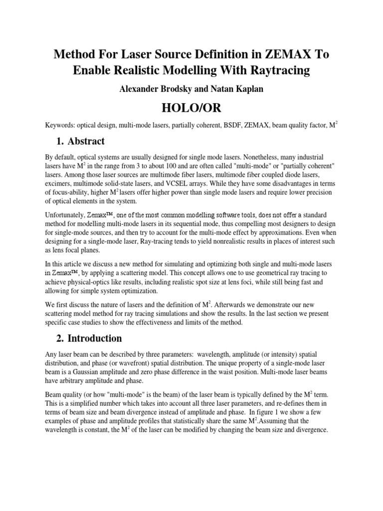 Method For Laser Source Definition in ZEMAX To Enable Realistic