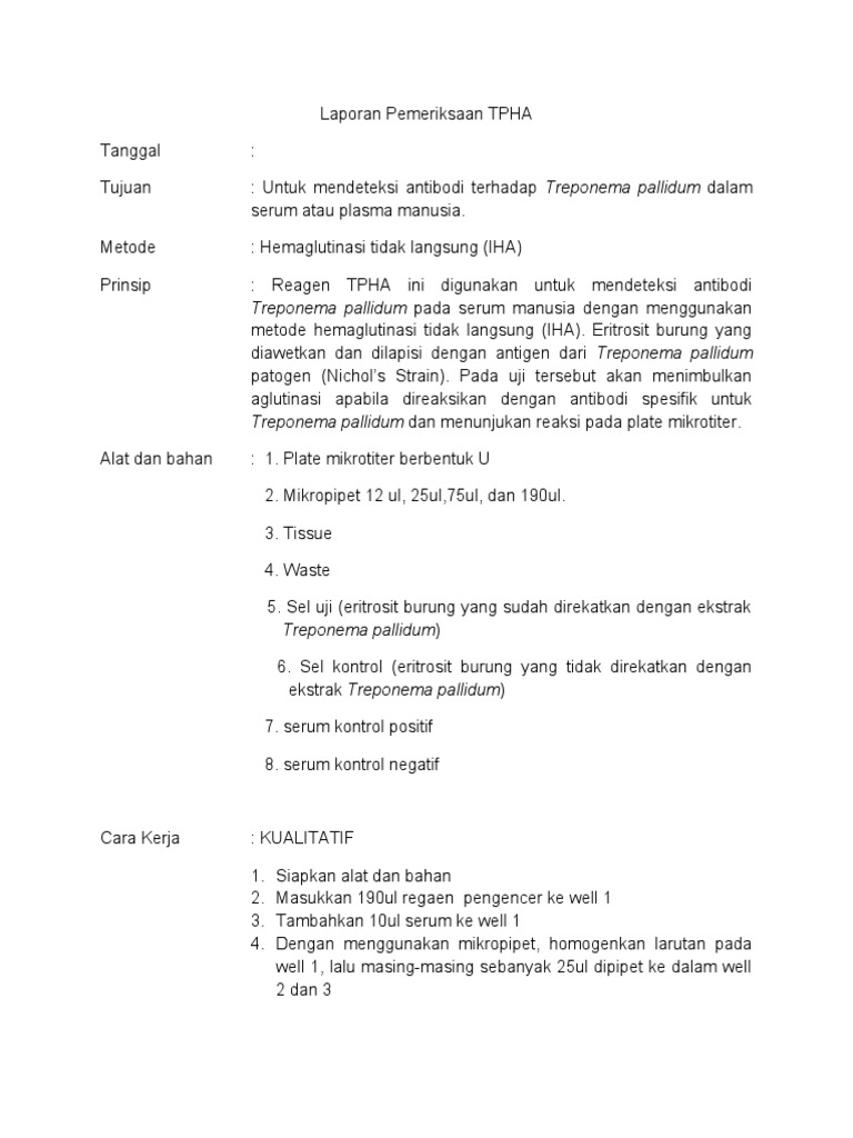 Laporan Hasil Pemeriksaan TPHA | PDF