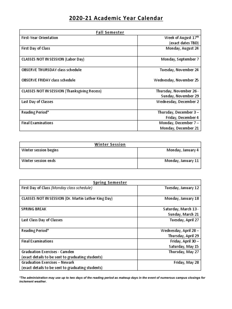 Academic Calendar 202021 (v2) PDF Academic Term