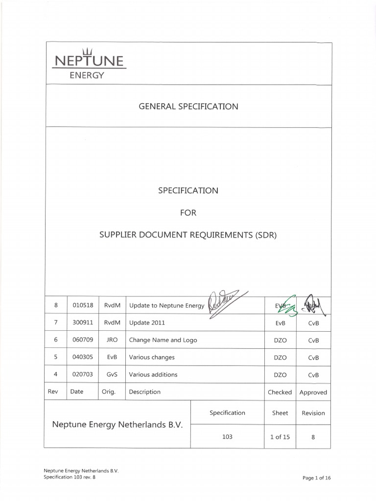 Specification 103 Rev. 8 - Supplier Document Requirements | PDF ...