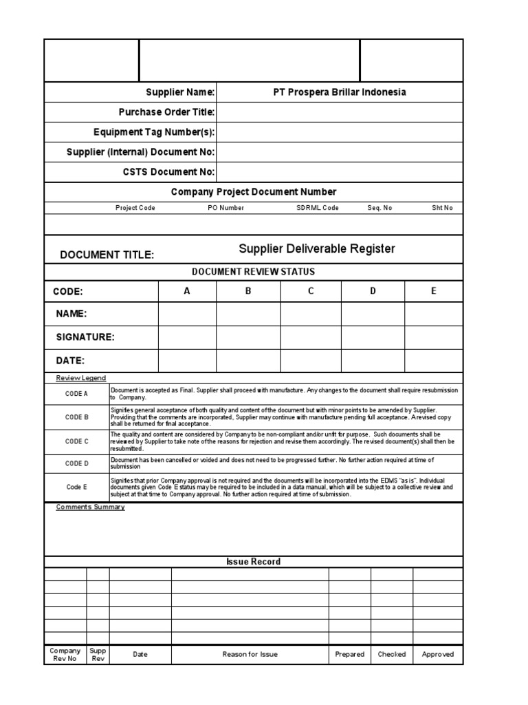 Supplier Deliverable Register Overview | PDF | Business