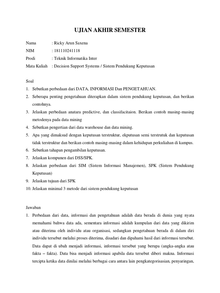 Tugas SPK: UAS Teknik Informatika | PDF | Komputer