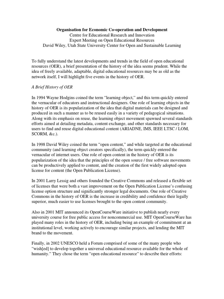 History of Open Educational Resources | PDF | Communication | Internet