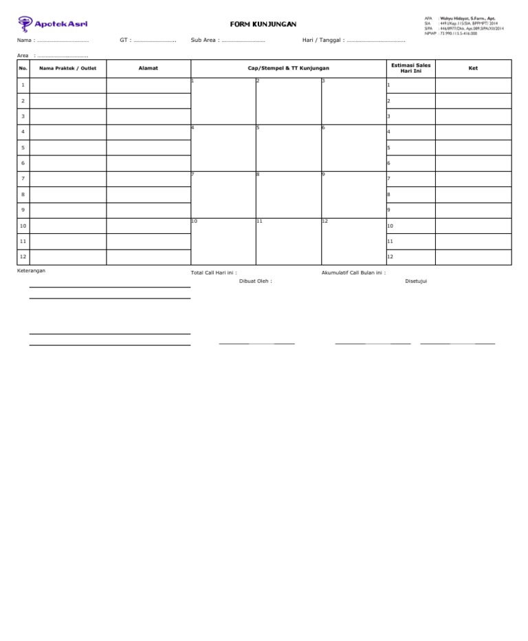 Dokumen - Tips Form Kunjungan Sales | PDF
