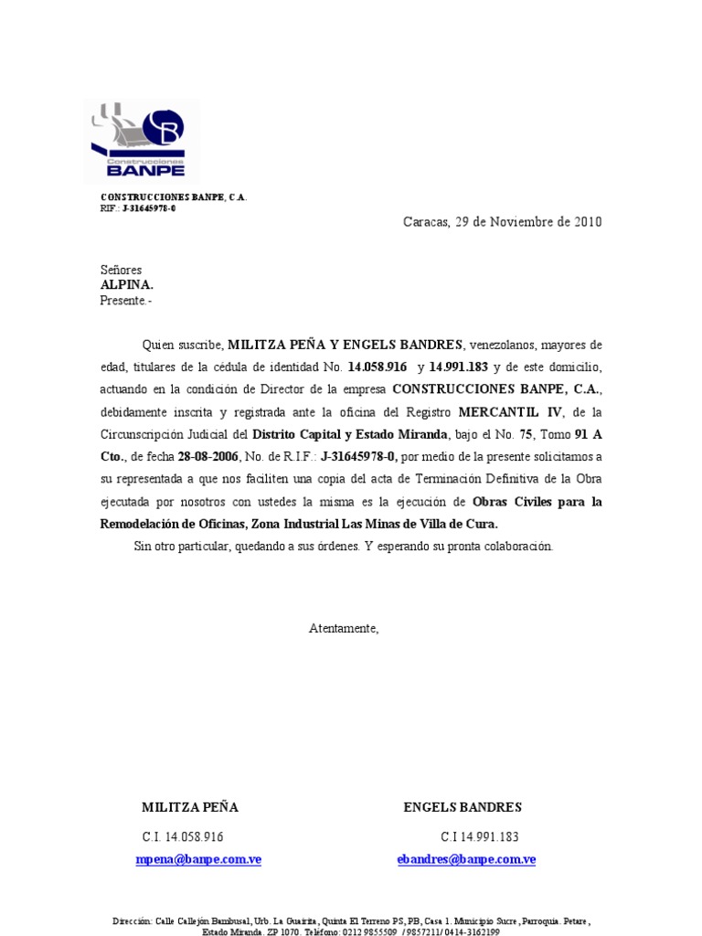 Carta de culminacion de obras