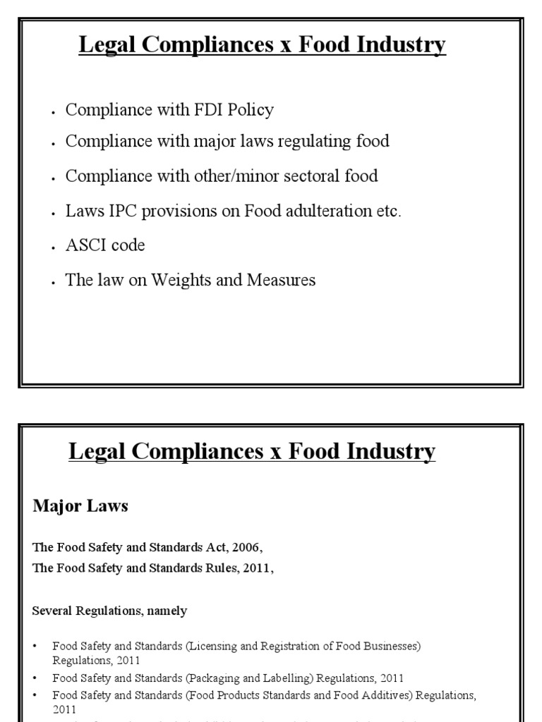 Legal Compliance Food Industry | PDF | Fat | Food Safety