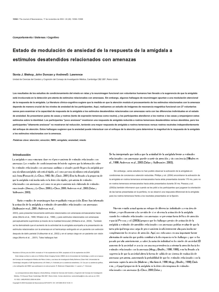 State Anxiety Modulation of The Amygdala Response To Unattended Threat ...