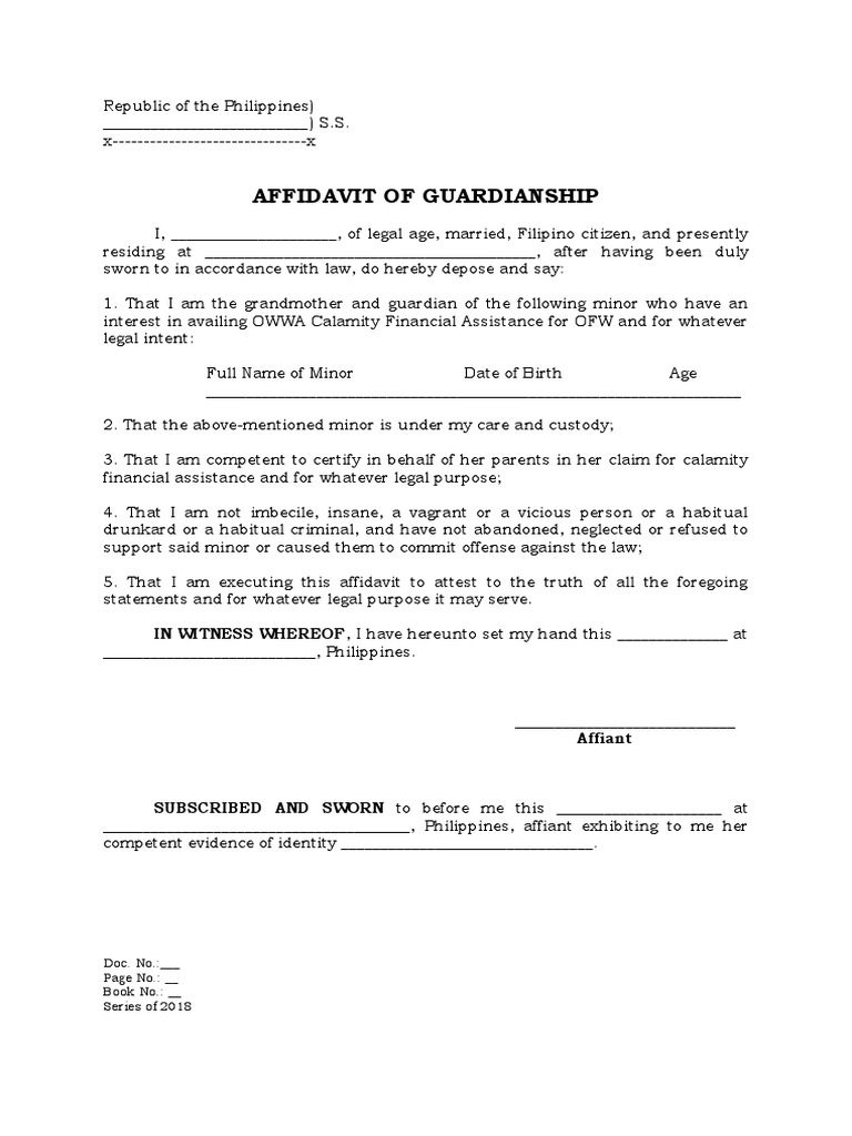 Affidavit of GUARDIANSHIP OWWA | PDF