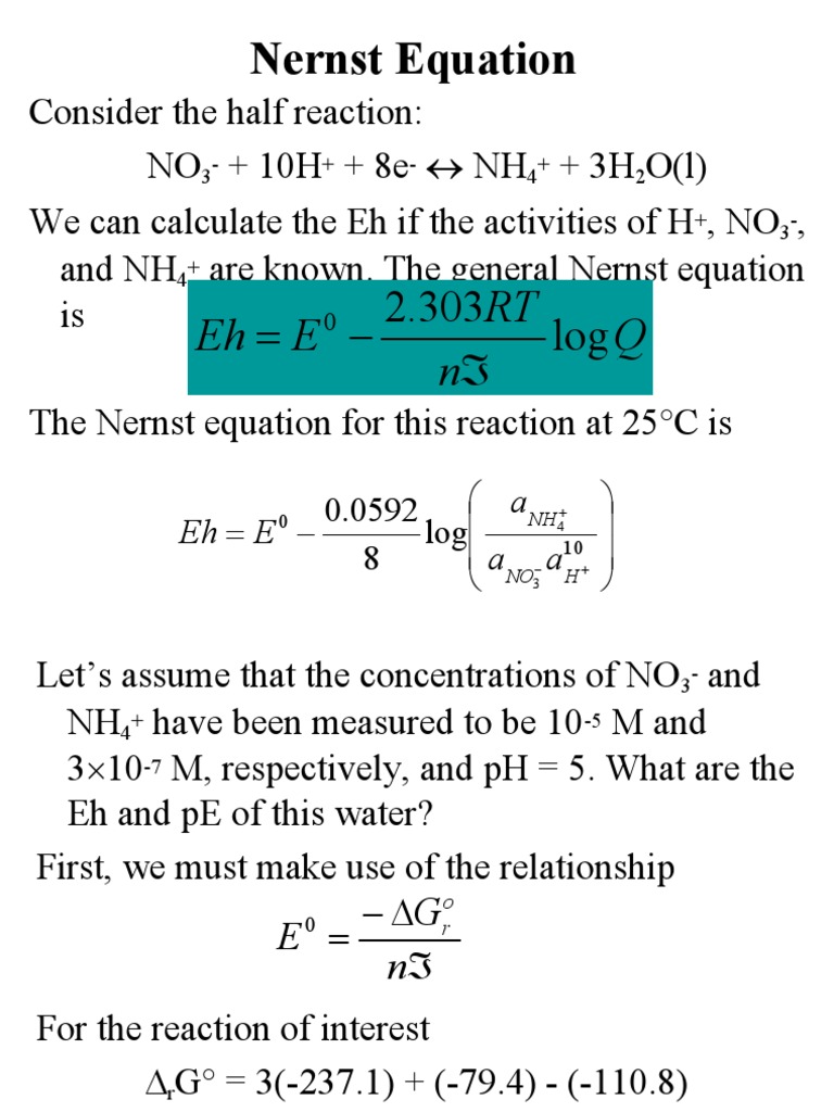 Nernst Equation and pH Relationships | PDF | Analytical Chemistry | Physics