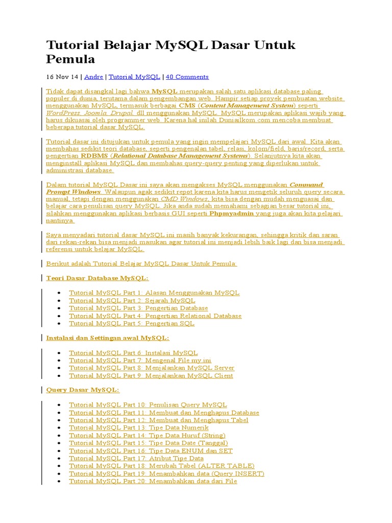 Tutorial MySQL Dasar untuk Pemula | PDF