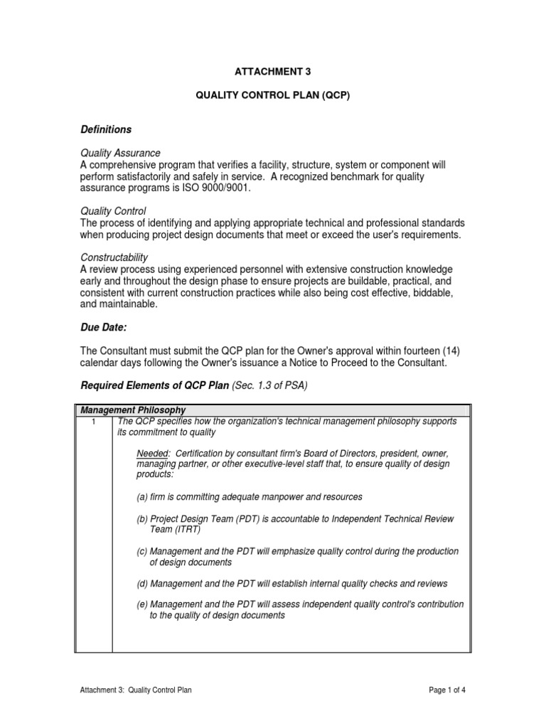 Quality Control Plan Overview | PDF | Quality Assurance | Design
