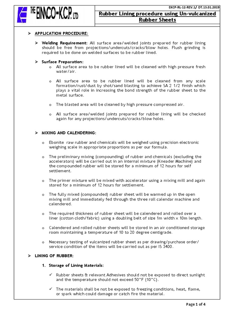 Rubber Lining Procedure Overview | PDF | Sheet Metal | Adhesive