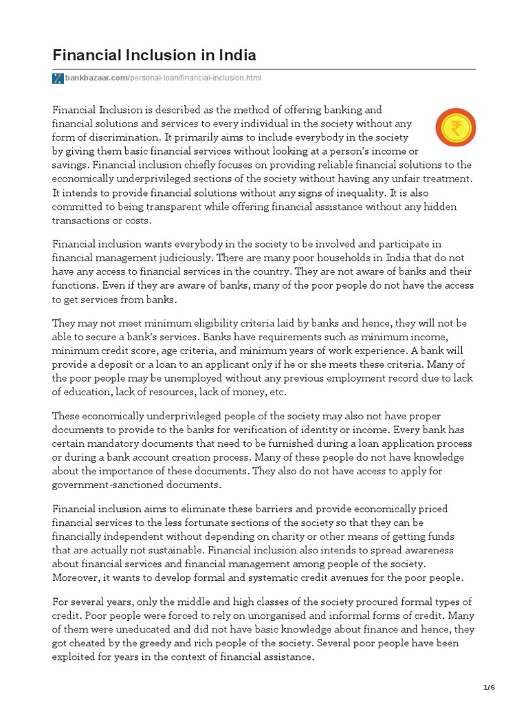 Financial Inclusion in India | PDF | Financial Inclusion | Microfinance
