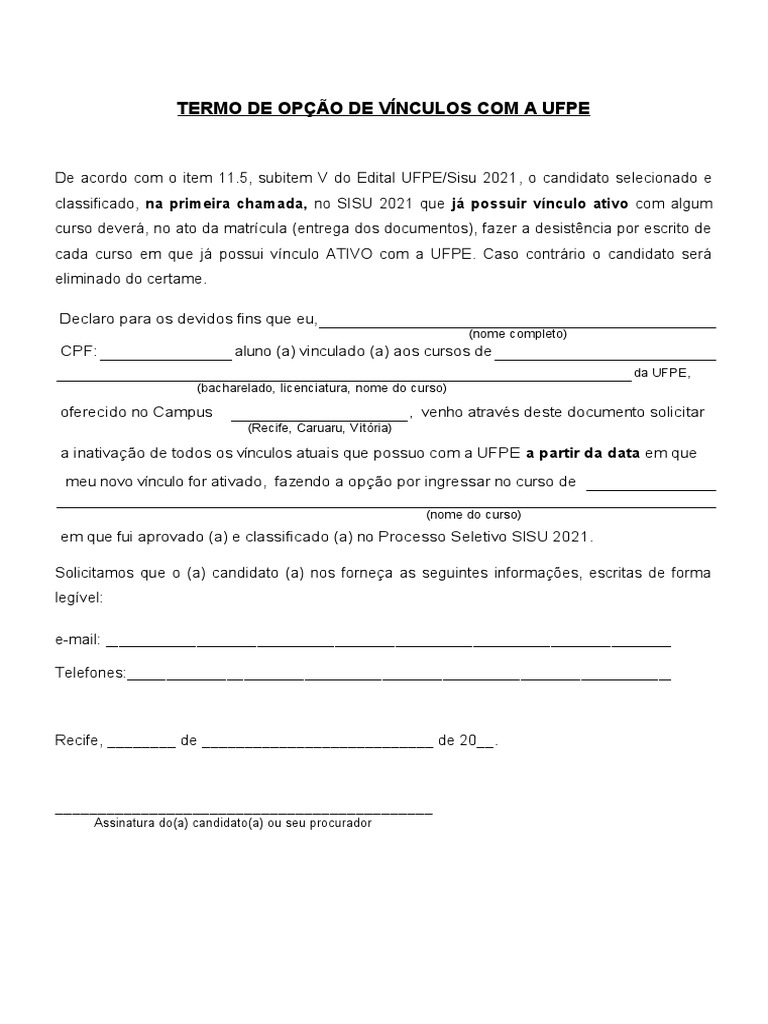 Termo de Opção de Vínculo | PDF