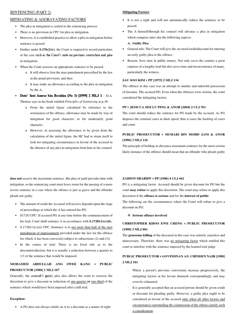 Mitigation Factors in Sentencing | PDF | Plea | Sentence (Law)