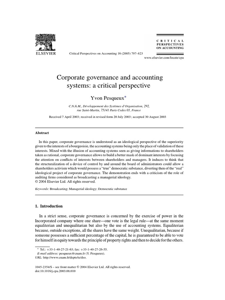 Corporate Governance and Accounting System | PDF | Ideologies | Value ...