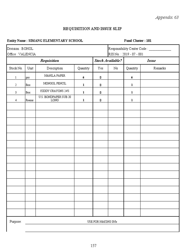 Appendix 63 Requisition Slip for Supplies | PDF