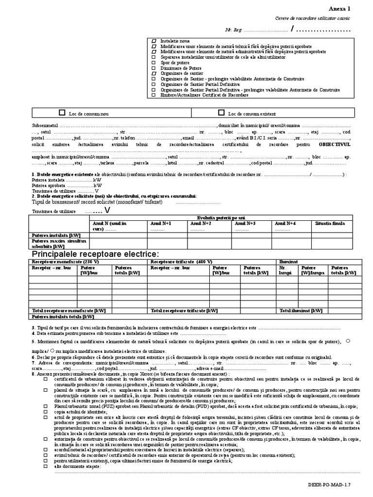 Cerere Loc Consum Casnic | PDF