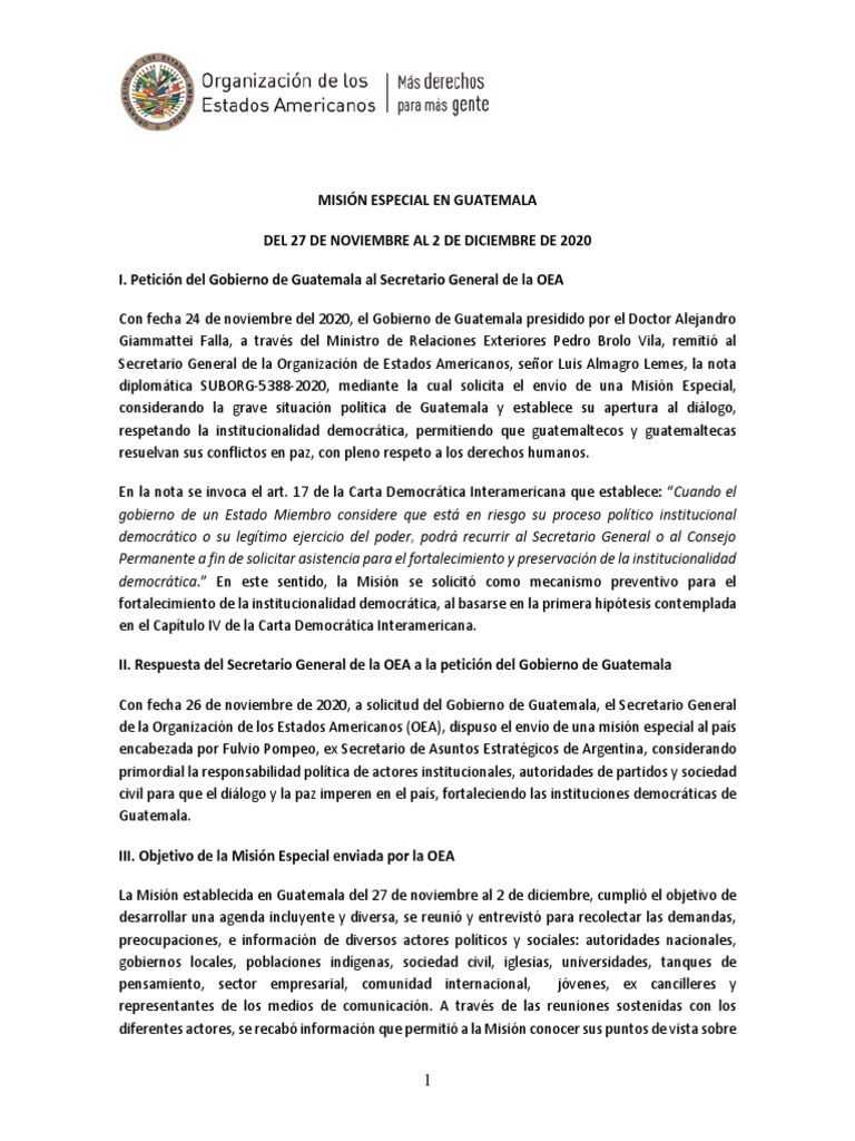 Misión OEA en Guatemala: Diálogo y Democracia | PDF | Guatemala ...