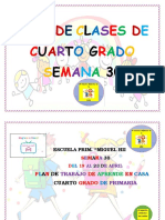 Plan de clases de cuarto grado de la SEMANA 30 con énfasis en asignaturas como Vida Saludable, Formación Cívica, Ciencias Naturales y más