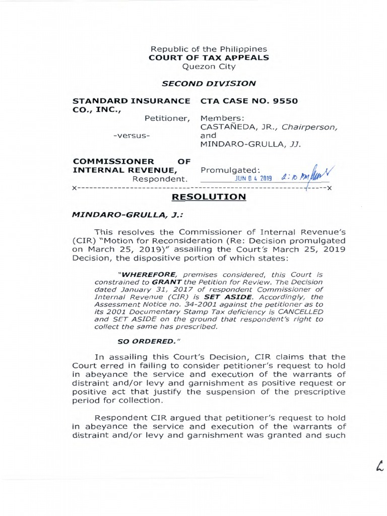 Second Division Court of Tax Appeals PDF Internal Revenue Service