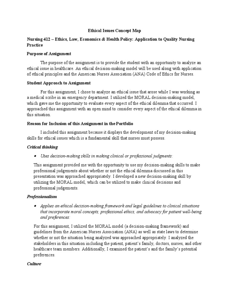 Rodgers L Ethical Issues Concept Map Intro Page | PDF | Health Care ...
