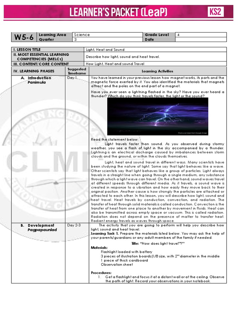 Light, Heat, and Sound for Grade 4 | PDF | Light | Heat Transfer