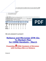 Reliance and Micromax GTM (Go To Market) Plan For CDMA Handsets - March