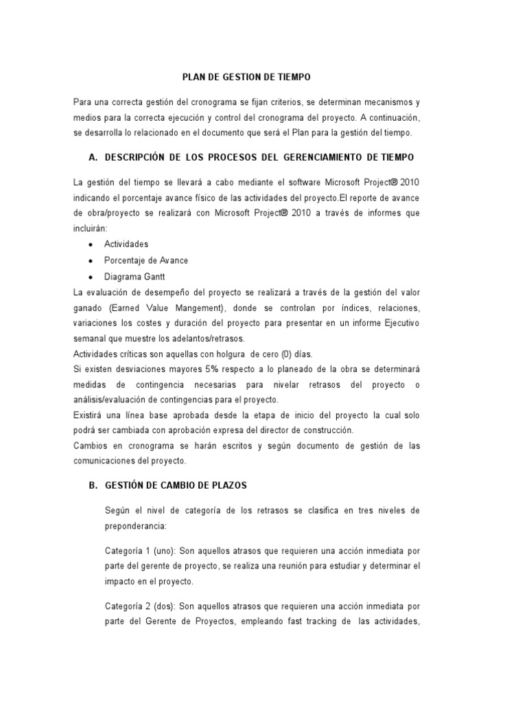 Plan de Gestion de Tiempo | PDF | Gestión del tiempo | Habilidades ...