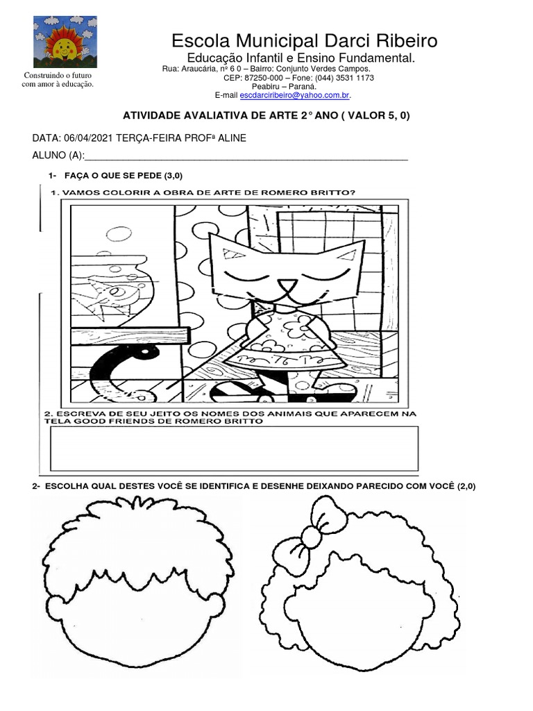 Atividade Avaliativa de Arte 2º Ano | PDF | Pinturas | Escolas