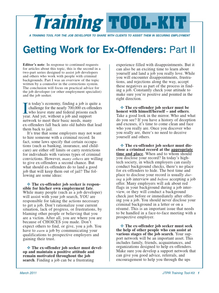 Getting Work for ExOffenders Part II Criminal Record Job Interview