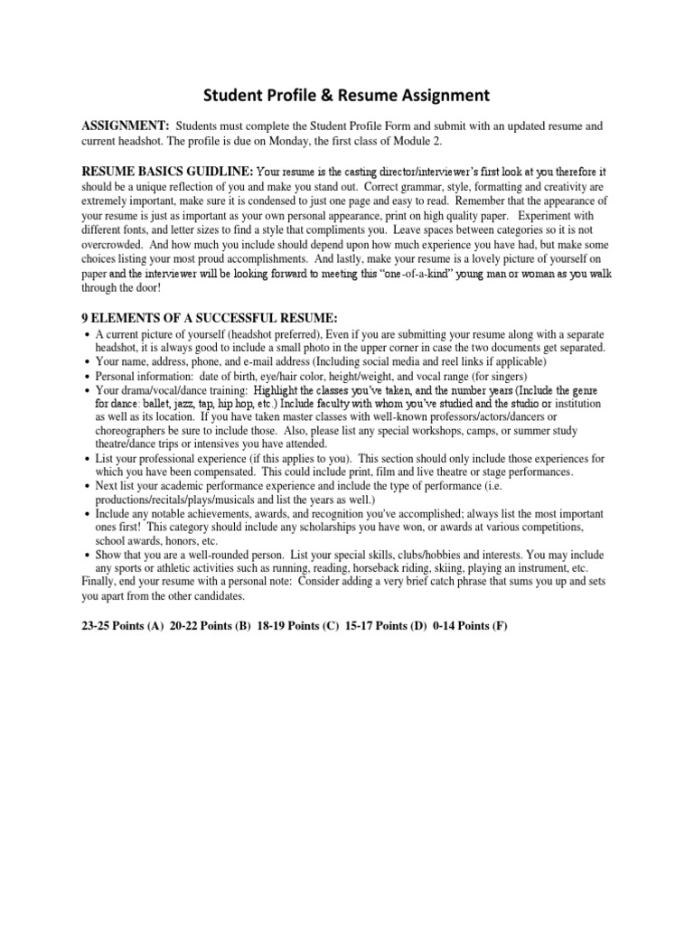 Student Profile & Resume Guidelines | PDF | Résumé | Dances