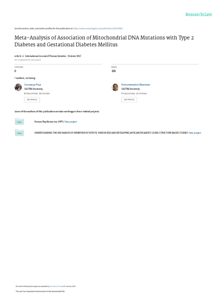 Mitochondrial DNA Mutations in Diabetes | PDF | Mitochondrial Dna ...