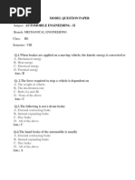 Subject: Automobile Engineering - Ii Branch: Mechanical Engineering Class: BE Semester: VIII