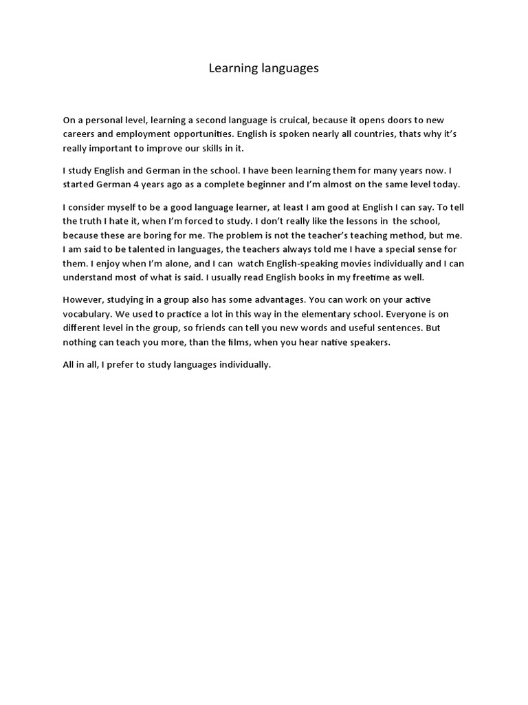 Learning languages: Benefits of individual study | PDF