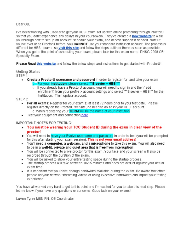ProctorU OB HESI PDF Test (Assessment) Cyberspace
