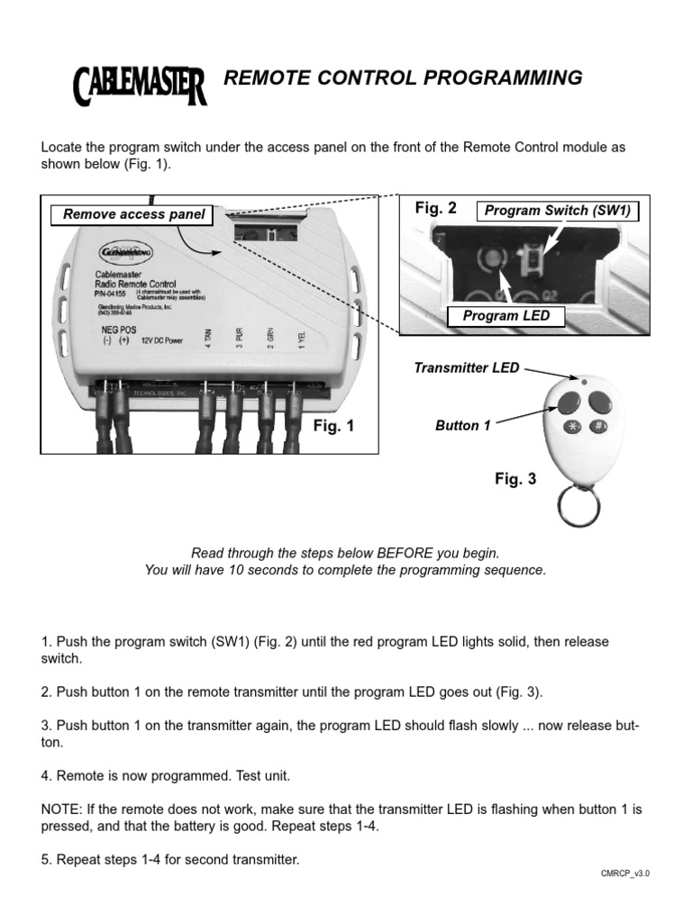 Cablemaster CM Remote Control Programing Guide PDF Remote Control
