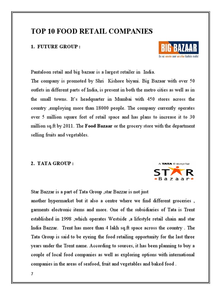 Top 10 Food Retail Companies in India PDF Grocery Store Retail